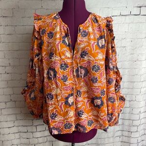 Cleobella size small Talia long sleeve organic cotton blouse orange floral print